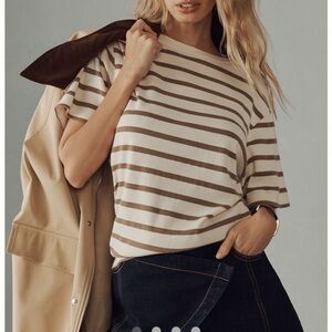 Citizens Of Humanity Cream and Brown Striped Tee Goldie size extra large